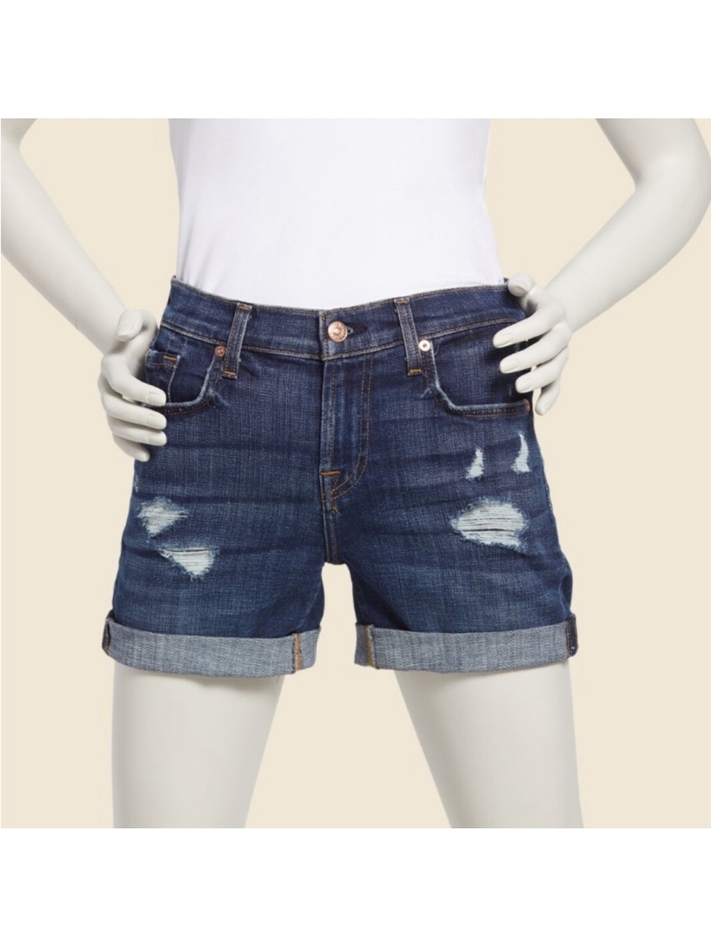 7 For All Mankind Dark Blue Distressed Cuffed Denim Shorts- women’s 29!